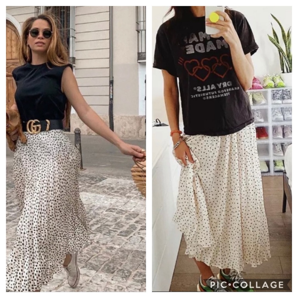 NWT Zara Wrinkled Look Polka Dot Spotted Maxi Skirt